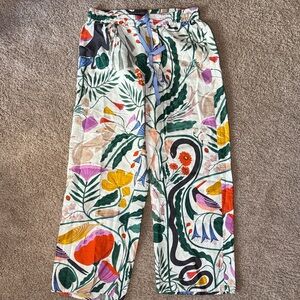 Anthropologie Megan Galanti Floral Pull-On Pants in Green, Yellow, Purple, White